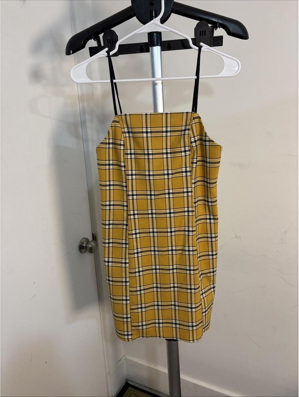 Urban Outfitters Yellow Plaid Spaghetti Strap Mini Dress Size XSmall